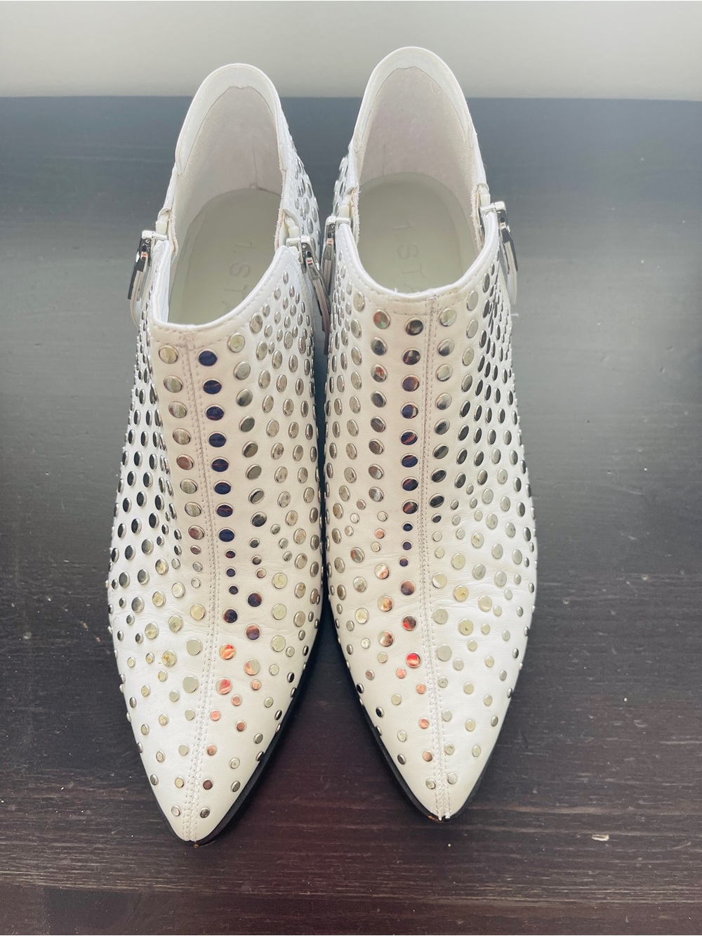 White Studded Pointed Toe Women's Ankle Boots